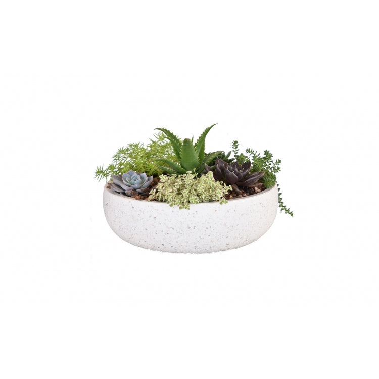 White Terrazzo Bowl Planter - D24 x H8cm